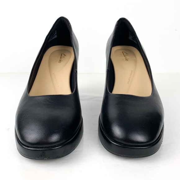 Clarks Signature Zoya85 Court shoes chunky heeled pumps in black leather size 8 - Picture 2 of 8
